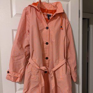 Lands' End Orange Gingham Raincoat XL
